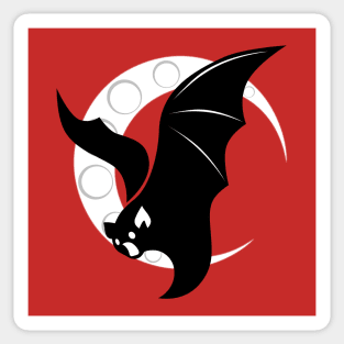 Bat Flying Crescent Moon Digital Art T-Shirt Design Sticker